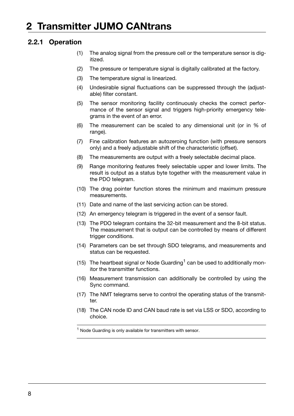 1 operation, 2 transmitter jumo cantrans | JUMO 902910 CANtrans T RTD Temperature Probe with CANopen Output Operating Instructions User Manual | Page 8 / 36