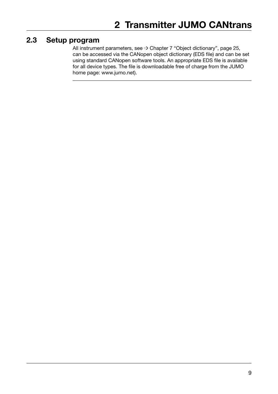 3 setup program, Setup program, 2 transmitter jumo cantrans | JUMO 902910 CANtrans T RTD Temperature Probe with CANopen Output Operating Instructions User Manual | Page 9 / 36