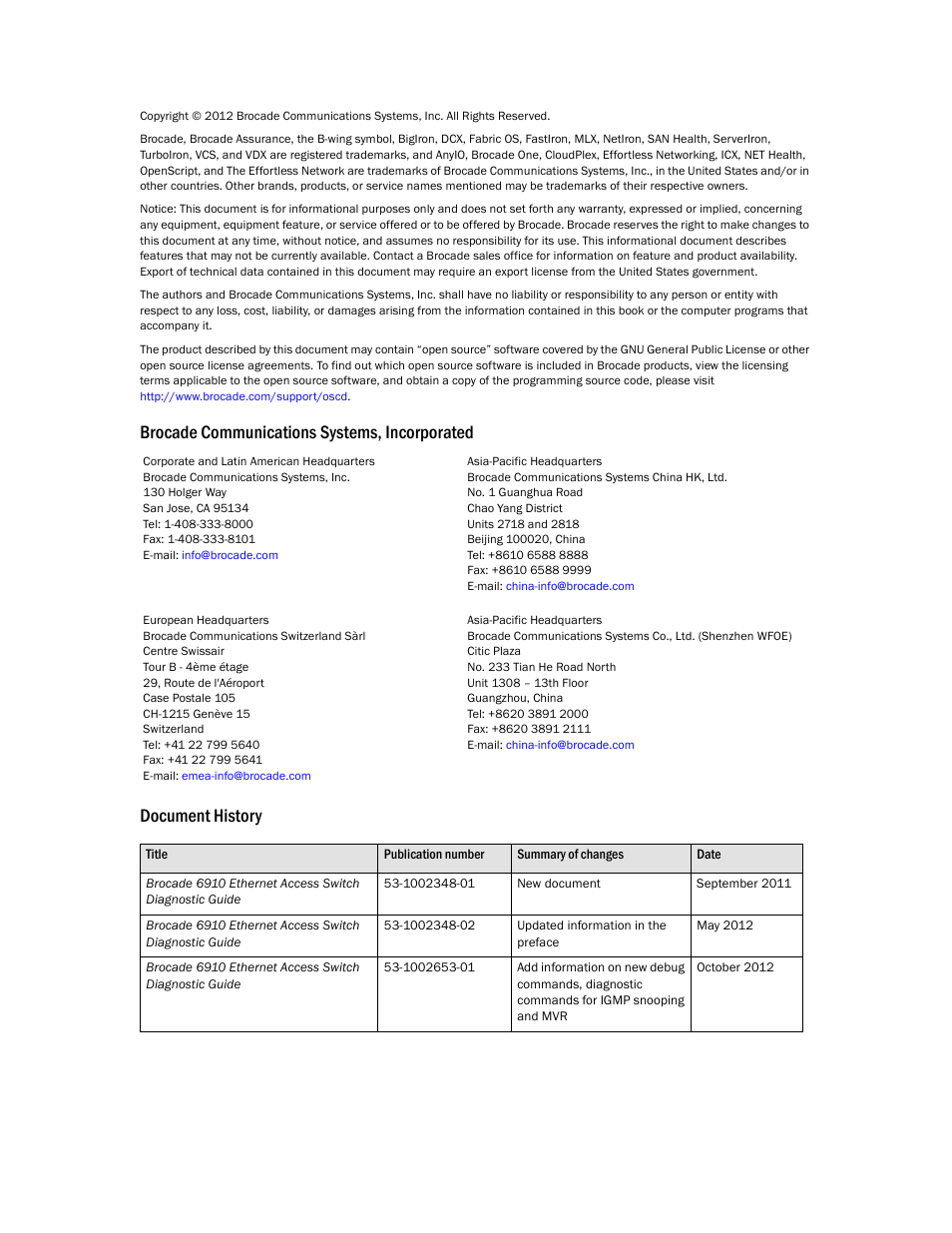 Brocade 6910 Ethernet Access Switch Diagnostic Guide (Supporting R2.2.0.0) User Manual | Page 2 / 88