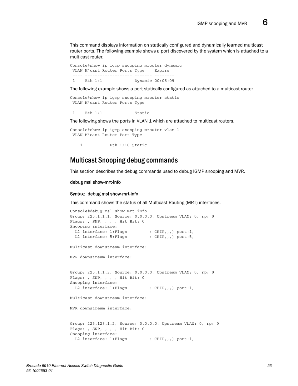 Multicast snooping debug commands, Draft: brocade confidential | Brocade 6910 Ethernet Access Switch Diagnostic Guide (Supporting R2.2.0.0) User Manual | Page 63 / 88