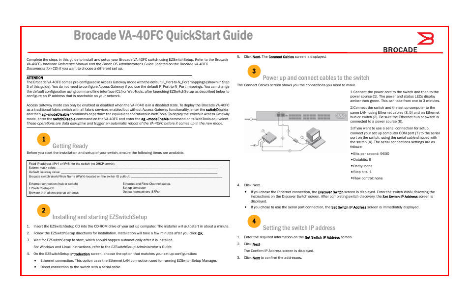 Brocade Communications Systems Brocade VA-40FC User Manual | 2 pages
