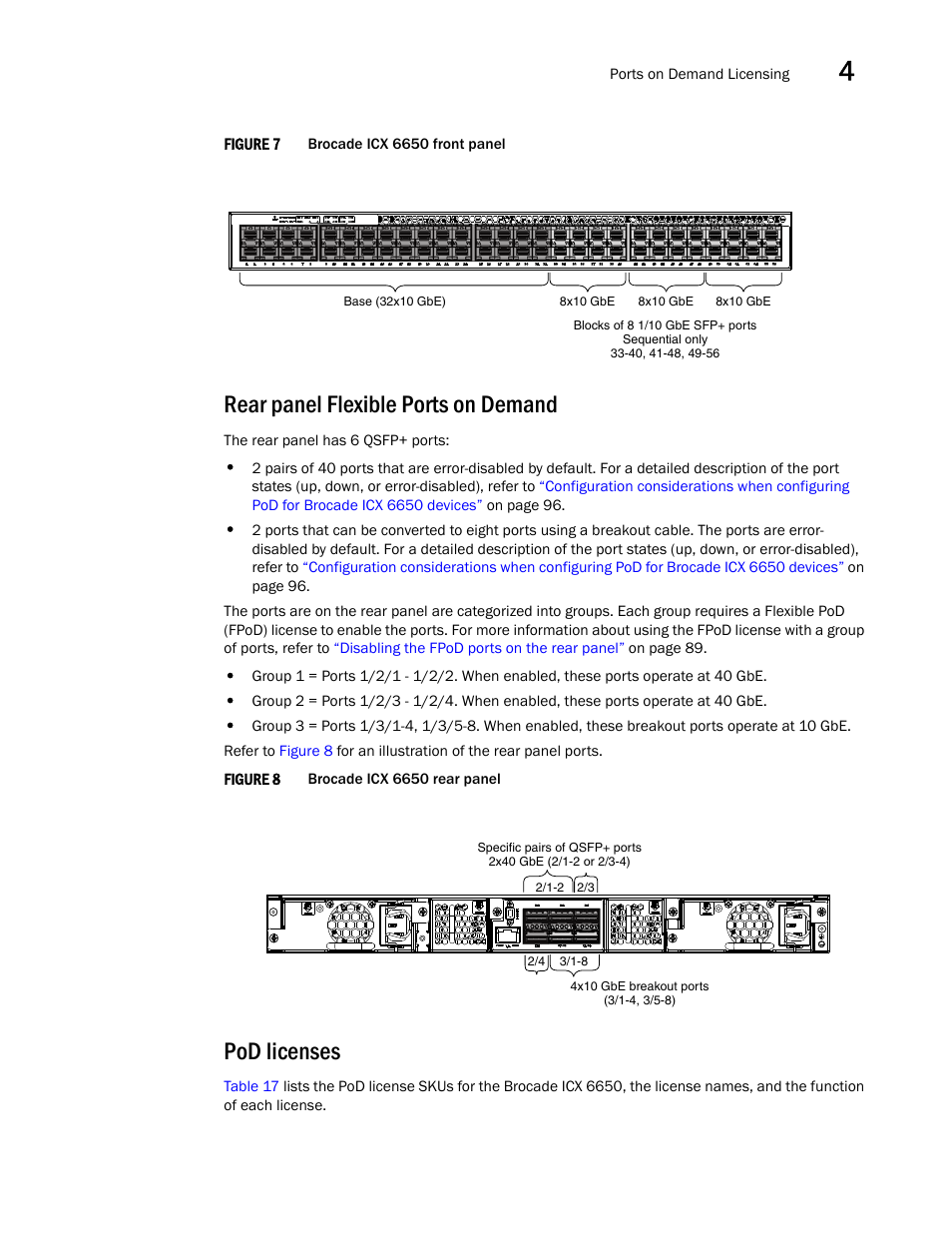Rear panel flexible ports on demand, Pod licenses, Figure 7 | Brocade Communications Systems Brocade ICX 6650 User Manual | Page 101 / 330