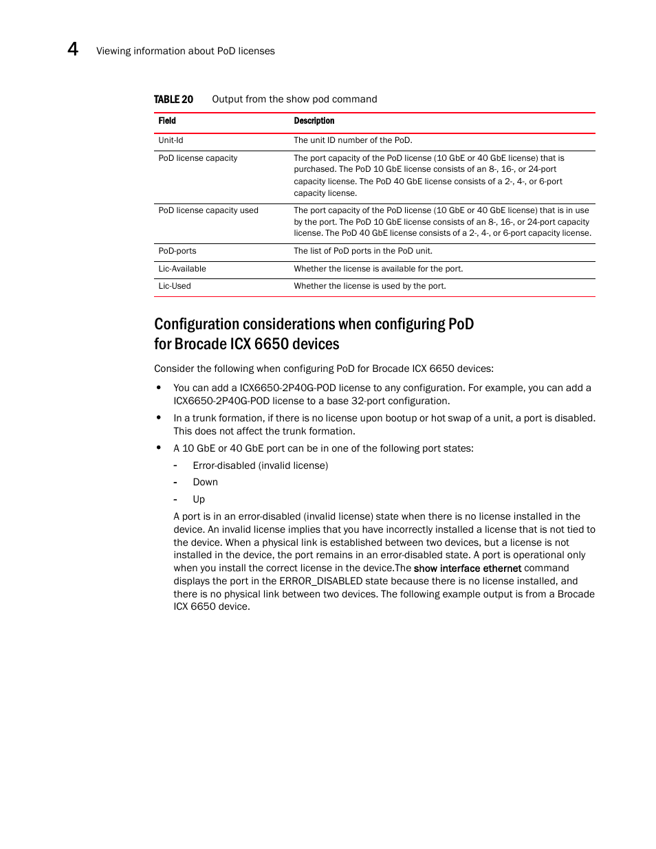 Configuration, Configuration considerations when configuring, Pod for brocade icx 6650 devices | Brocade Communications Systems Brocade ICX 6650 User Manual | Page 114 / 330