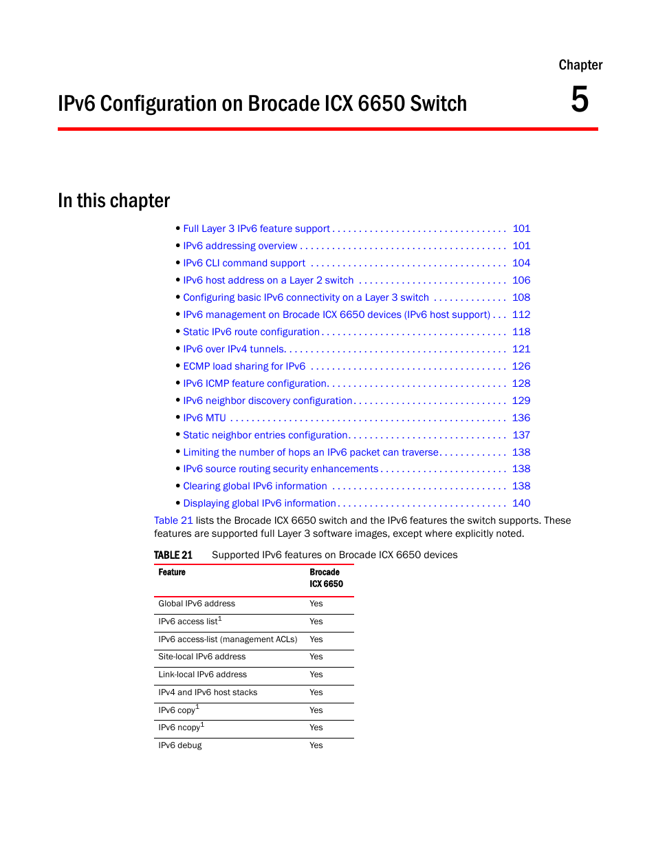 Ipv6 configuration on brocade icx 6650 switch, Chapter 5, Chapter | Brocade Communications Systems Brocade ICX 6650 User Manual | Page 117 / 330