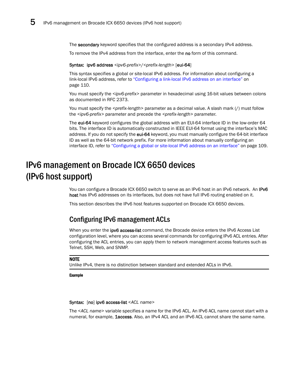 Configuring ipv6 management acls | Brocade Communications Systems Brocade ICX 6650 User Manual | Page 130 / 330