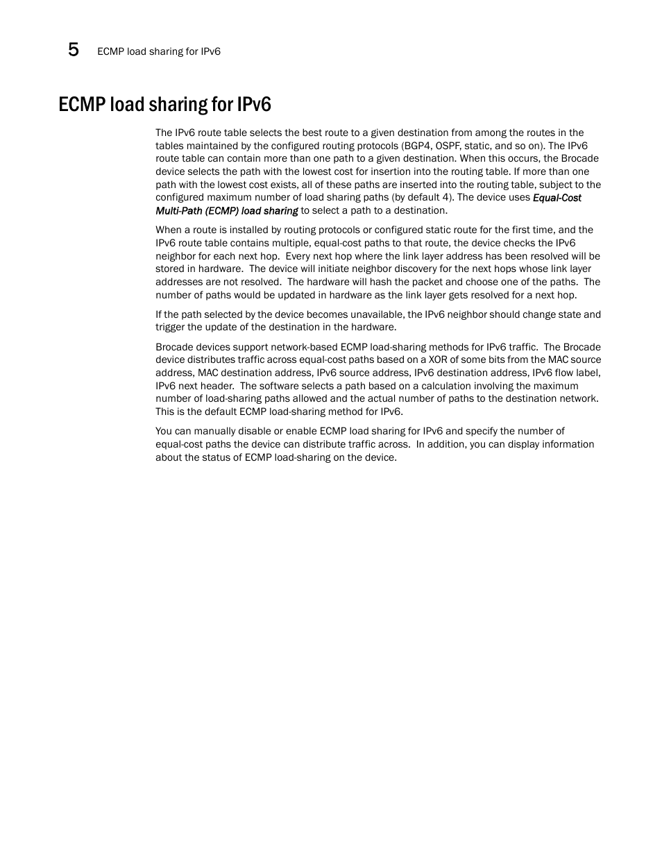 Ecmp load sharing for ipv6 | Brocade Communications Systems Brocade ICX 6650 User Manual | Page 144 / 330