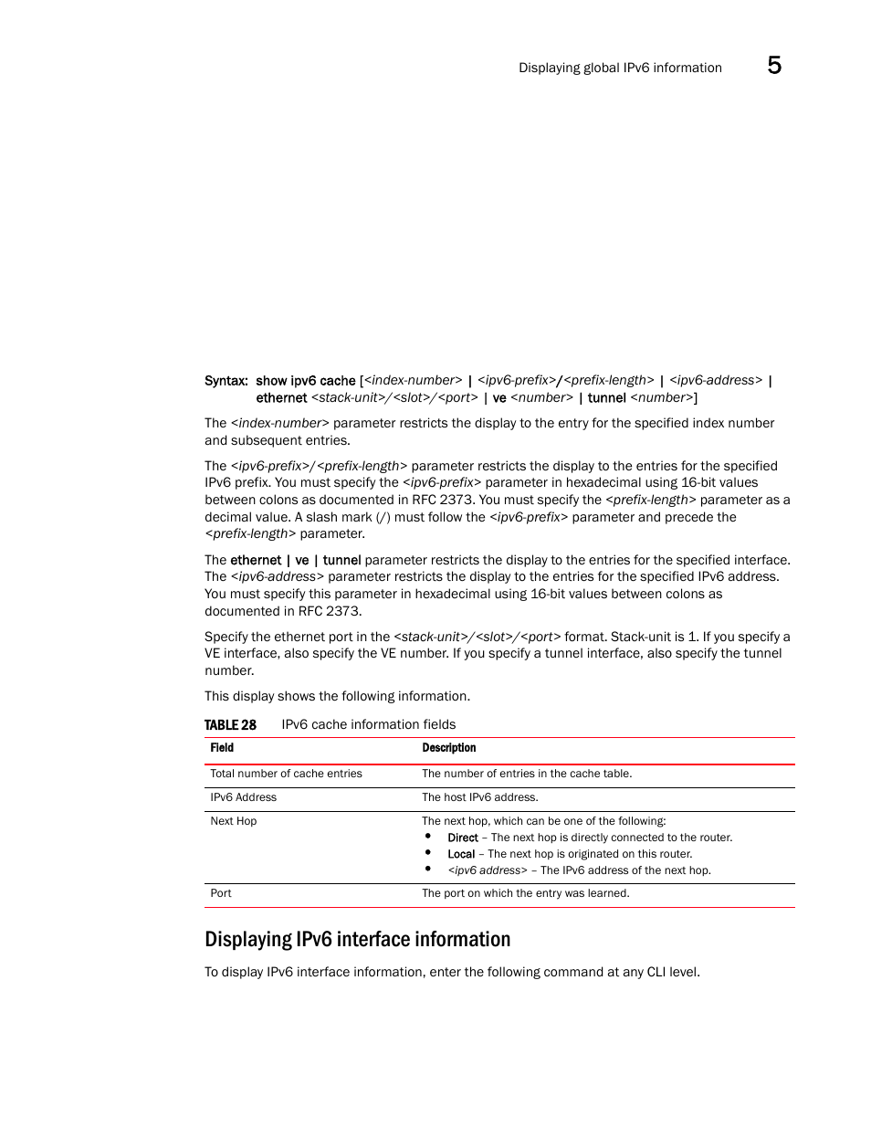 Displaying ipv6 interface information | Brocade Communications Systems Brocade ICX 6650 User Manual | Page 159 / 330