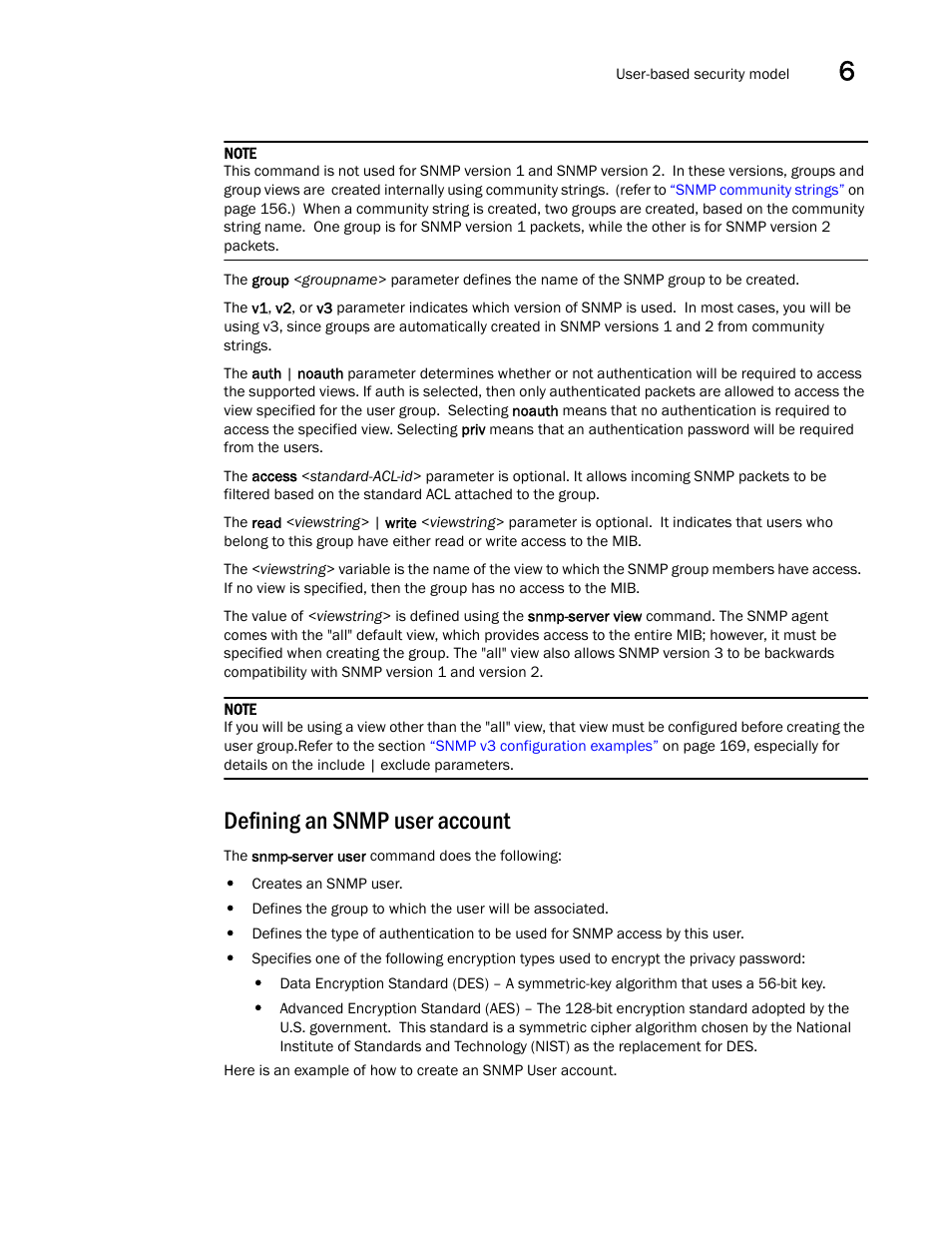 Defining an snmp user account | Brocade Communications Systems Brocade ICX 6650 User Manual | Page 179 / 330