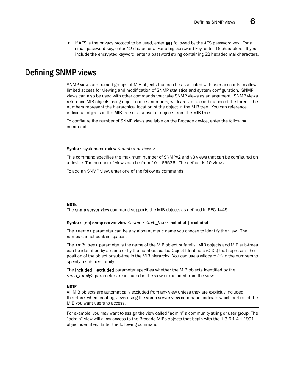 Defining snmp views | Brocade Communications Systems Brocade ICX 6650 User Manual | Page 181 / 330