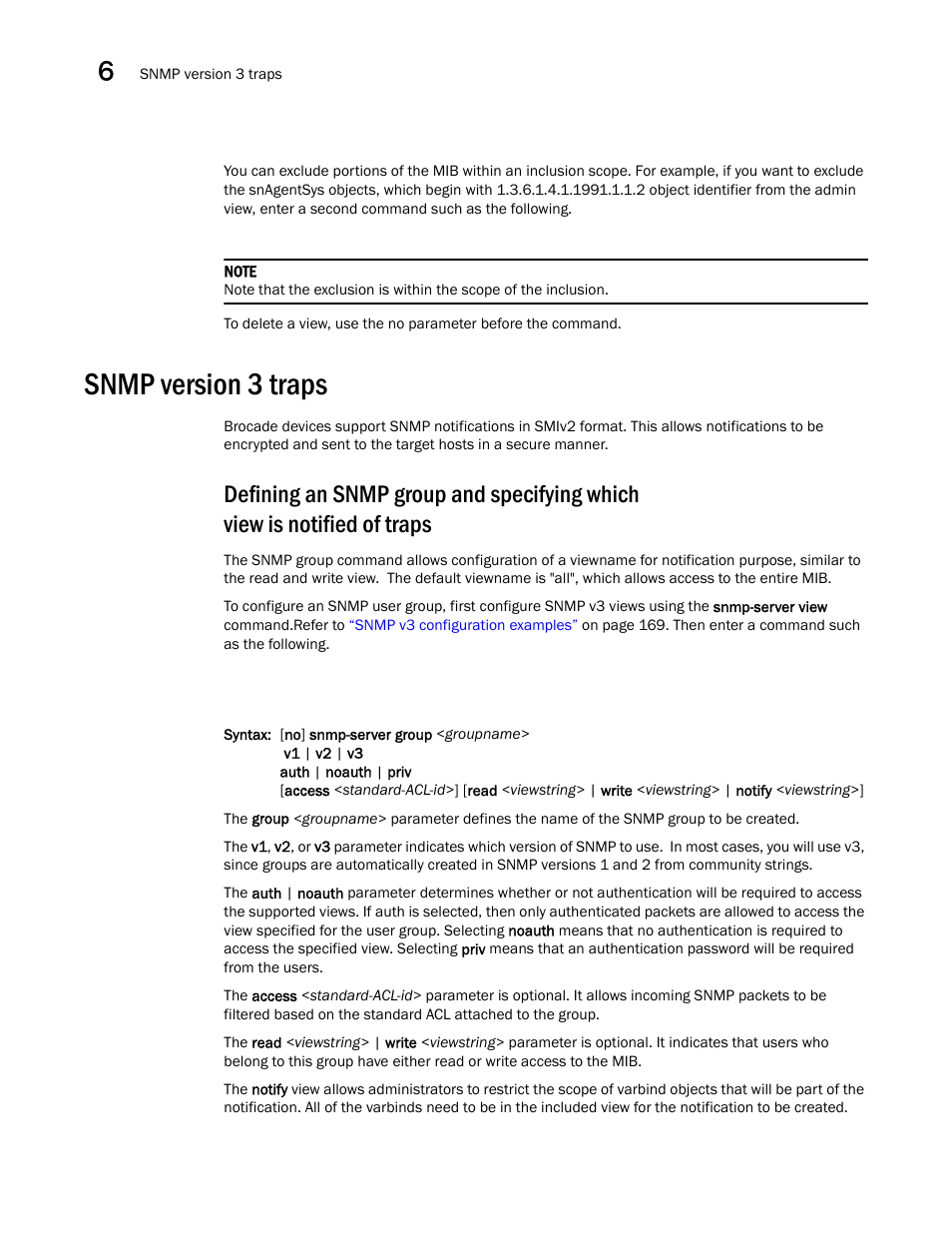 Snmp version 3 traps | Brocade Communications Systems Brocade ICX 6650 User Manual | Page 182 / 330