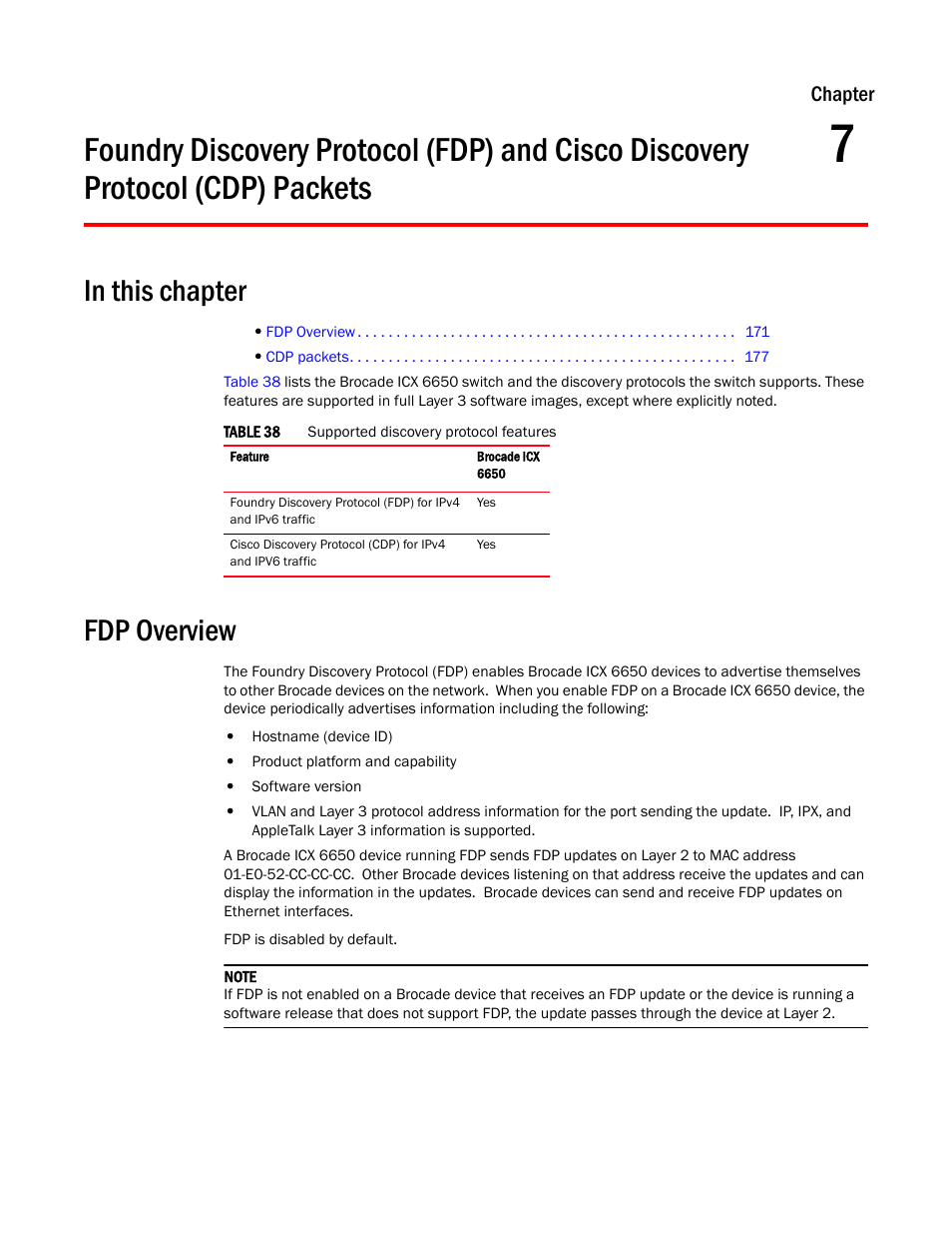 Fdp overview, Chapter 7, Packets | Brocade Communications Systems Brocade ICX 6650 User Manual | Page 189 / 330