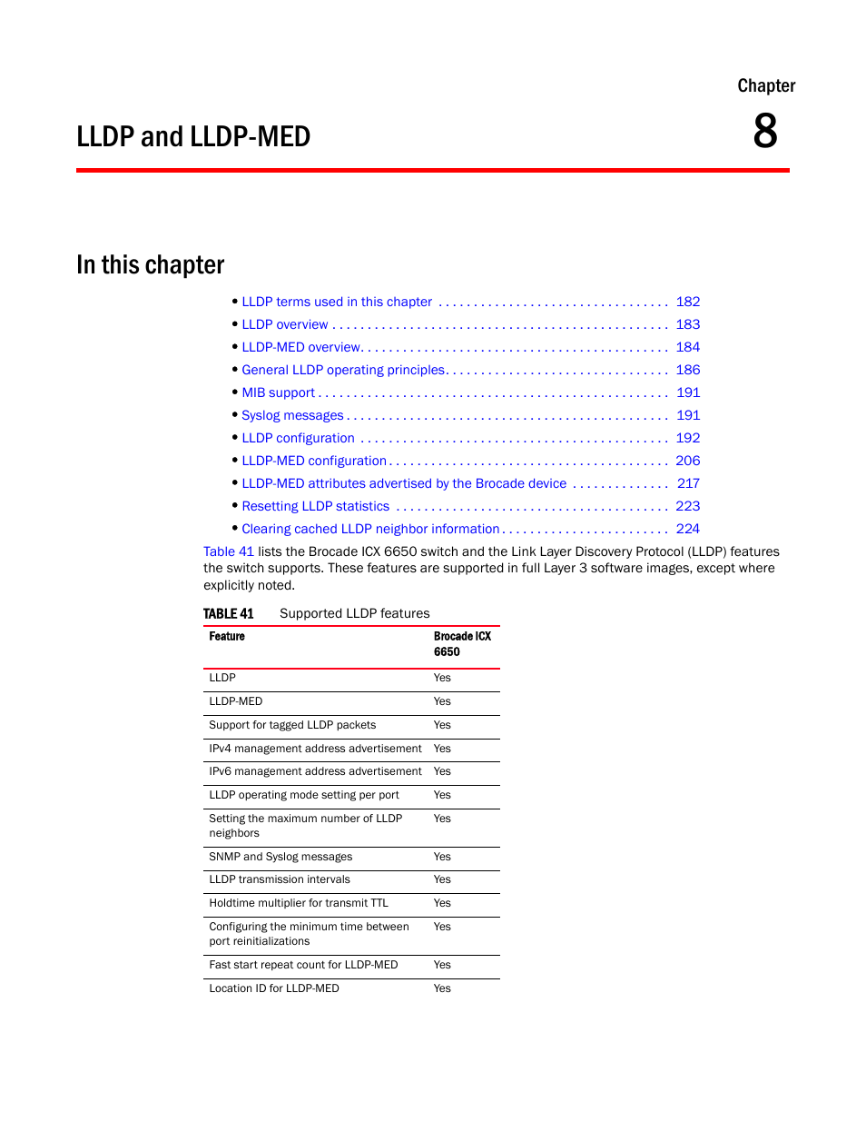 Lldp and lldp-med, Chapter 8, Chapter | Brocade Communications Systems Brocade ICX 6650 User Manual | Page 199 / 330
