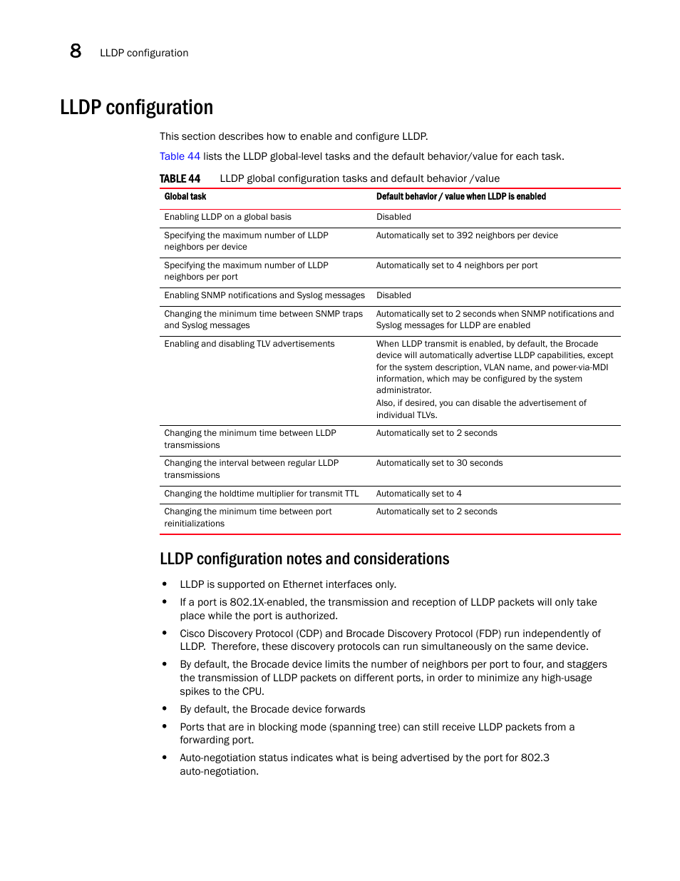 Lldp configuration, Lldp configuration notes and considerations | Brocade Communications Systems Brocade ICX 6650 User Manual | Page 210 / 330