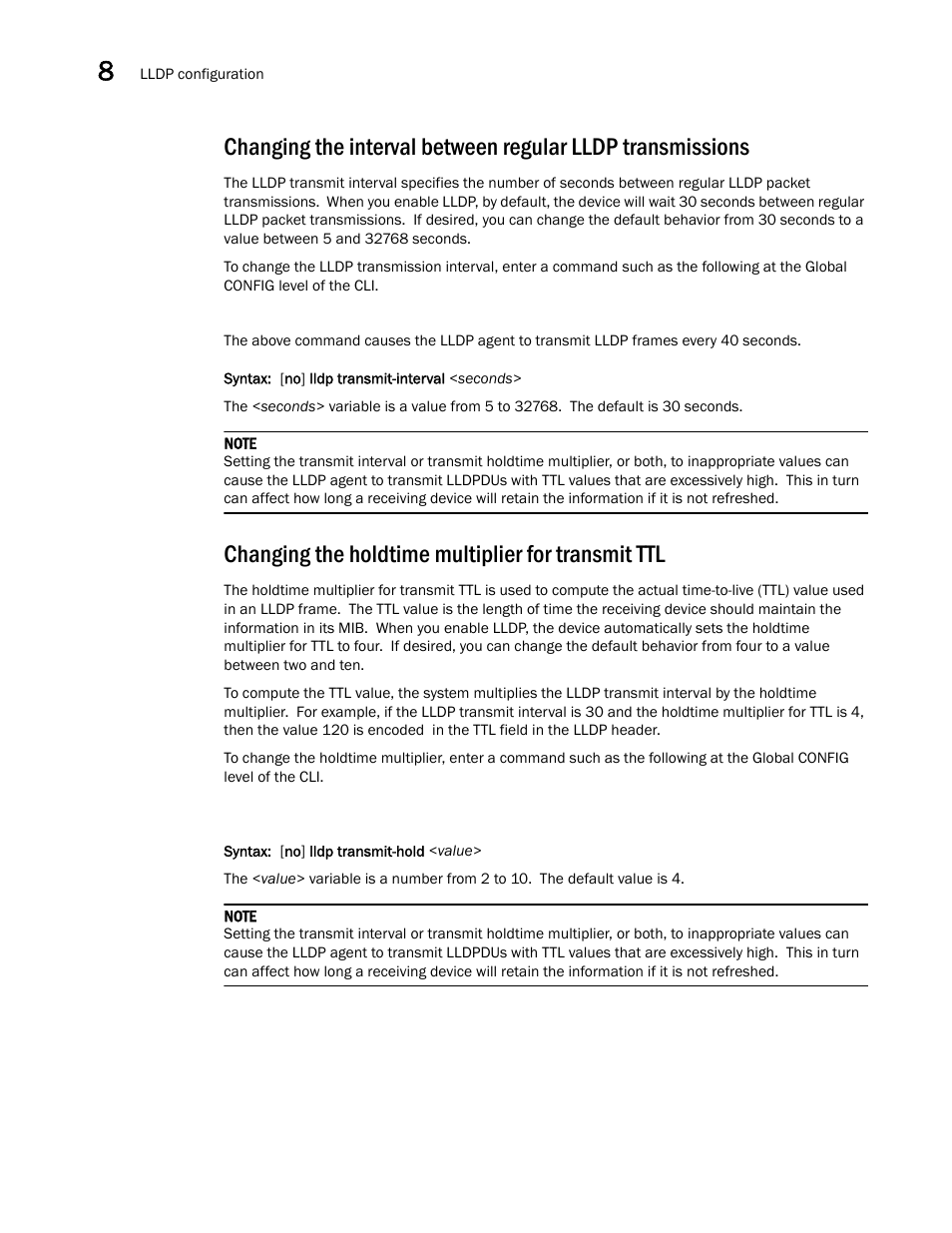 Changing the holdtime multiplier for transmit ttl | Brocade Communications Systems Brocade ICX 6650 User Manual | Page 216 / 330