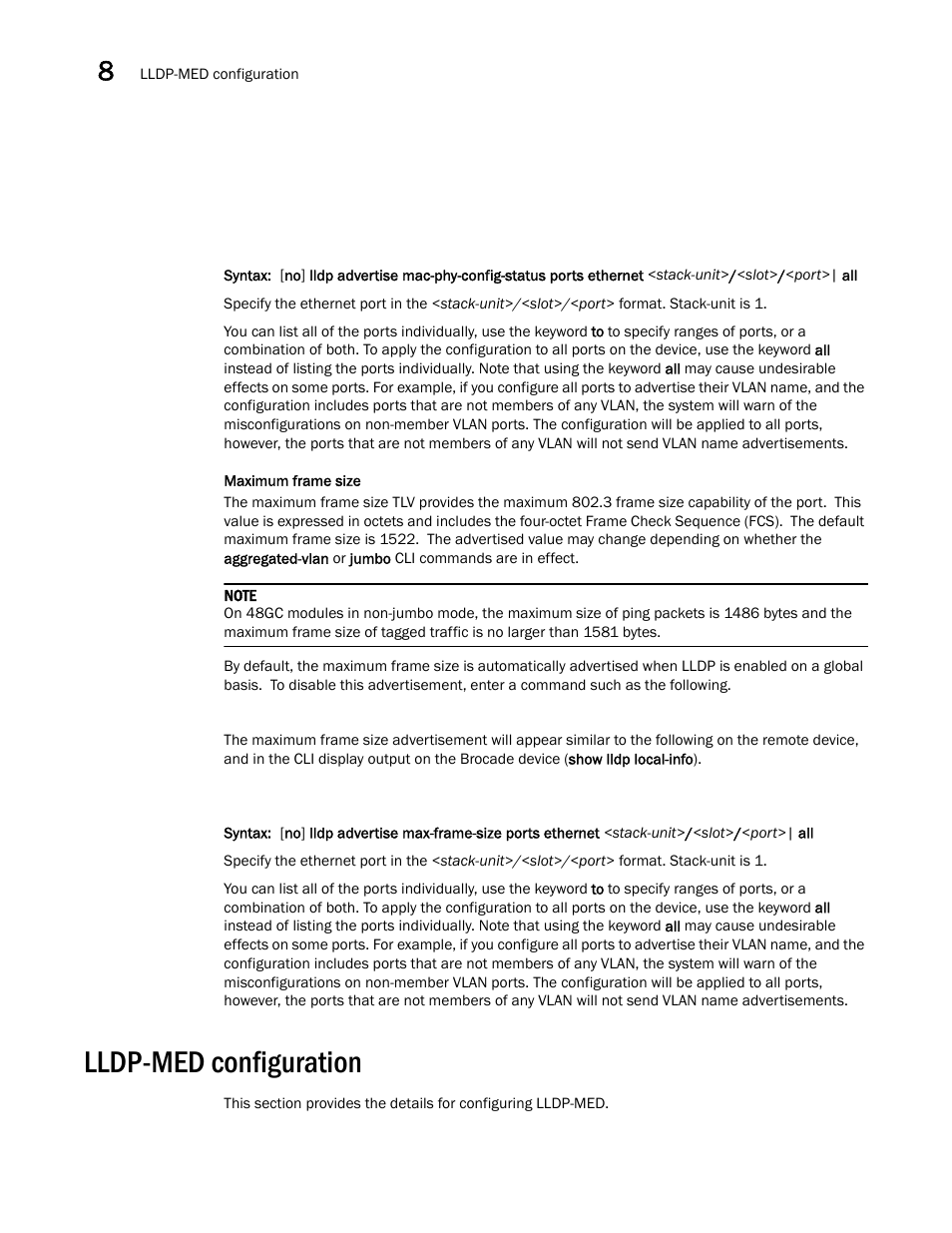 Lldp-med configuration | Brocade Communications Systems Brocade ICX 6650 User Manual | Page 224 / 330