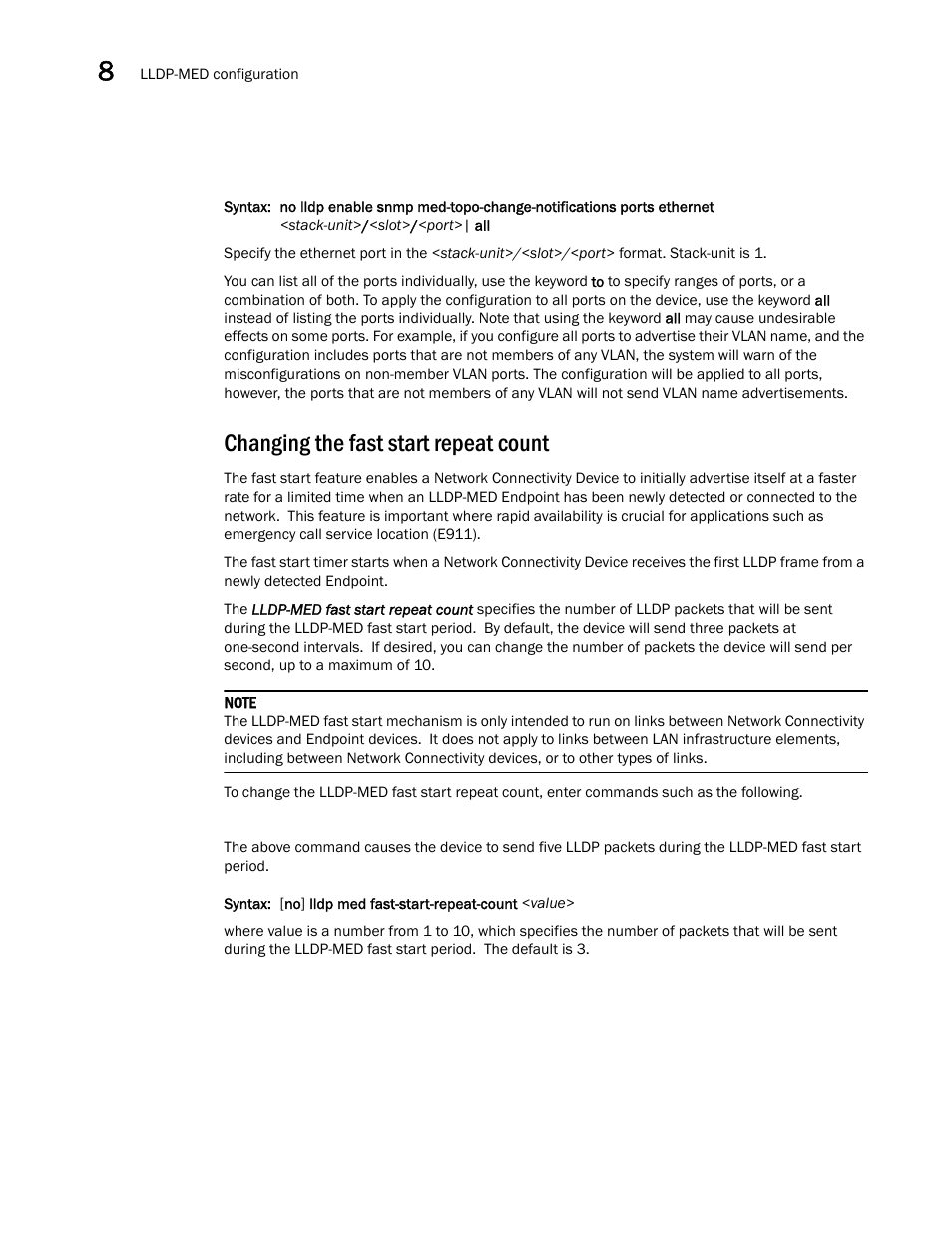 Changing the fast start repeat count | Brocade Communications Systems Brocade ICX 6650 User Manual | Page 226 / 330