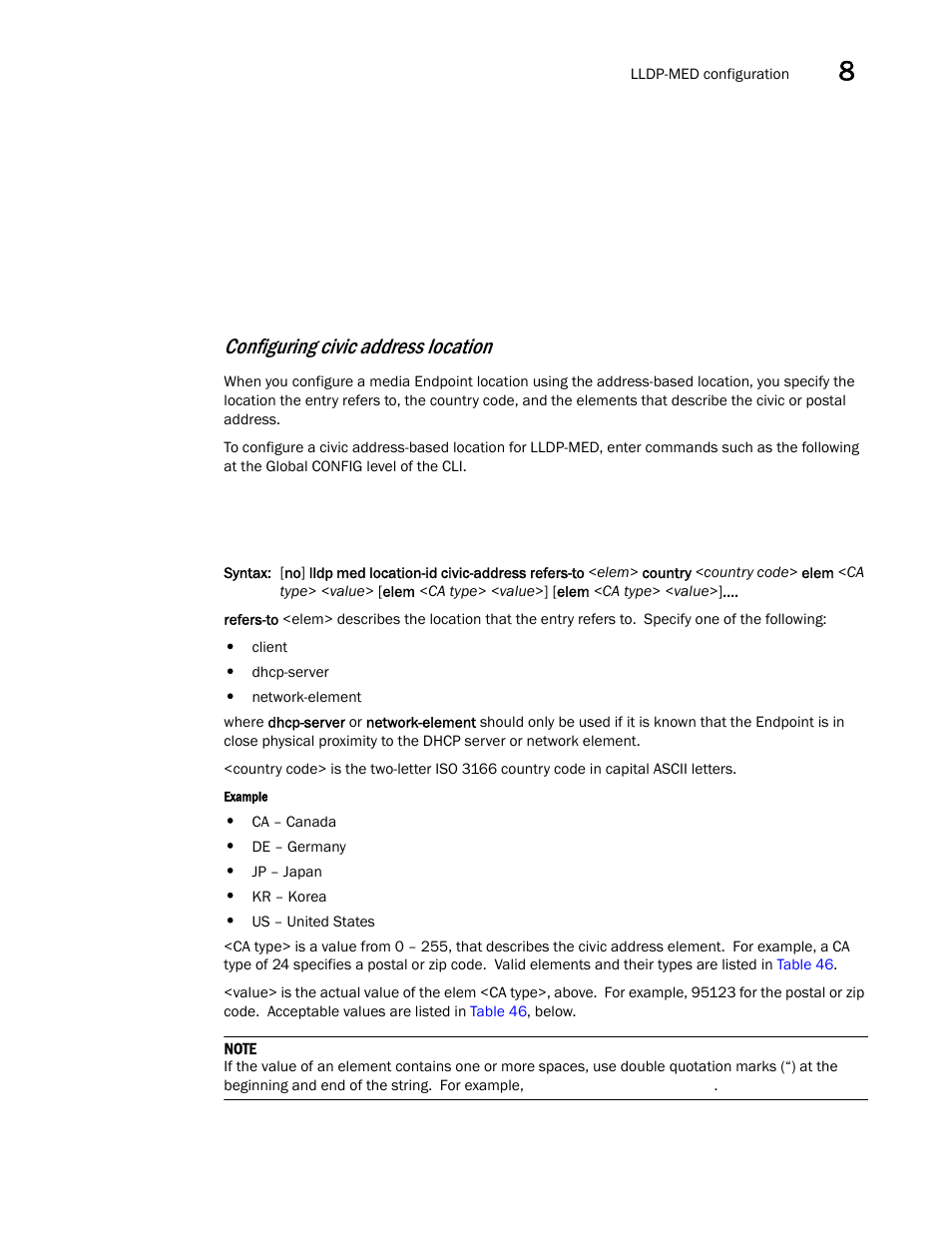 Configuring civic address location | Brocade Communications Systems Brocade ICX 6650 User Manual | Page 229 / 330