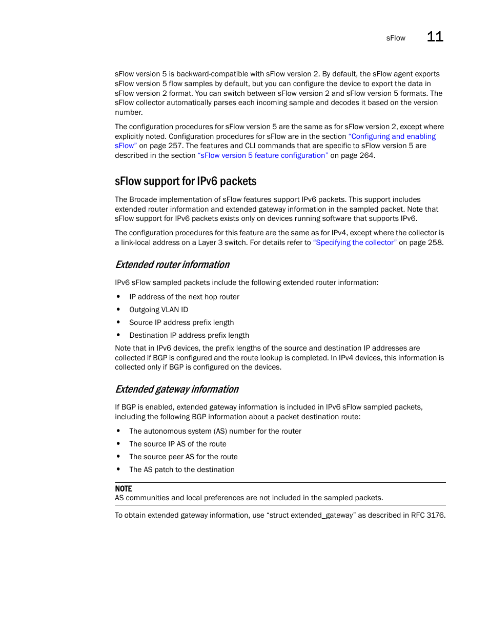 Sflow support for ipv6 packets, Extended router information, Extended gateway information | Brocade Communications Systems Brocade ICX 6650 User Manual | Page 273 / 330