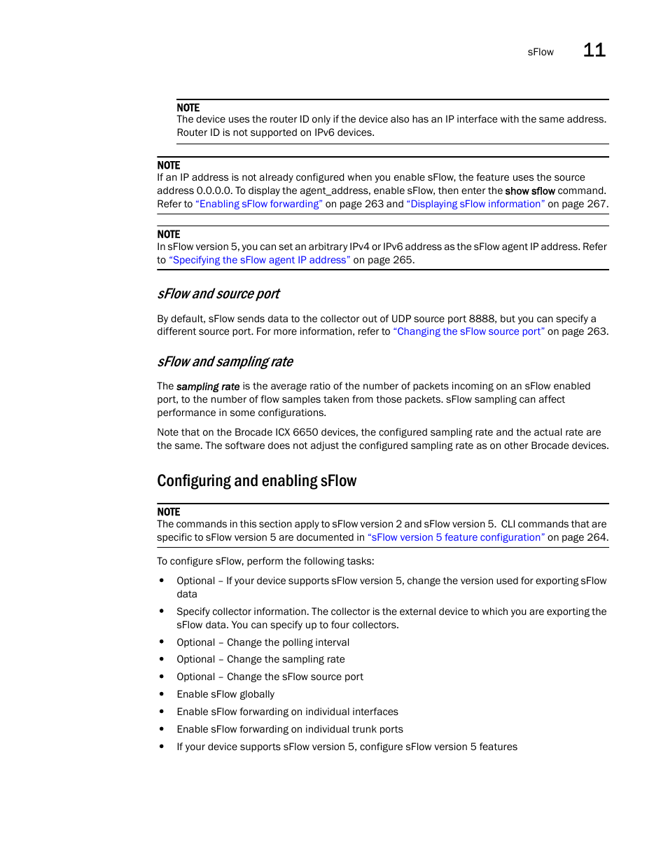 Configuring and enabling sflow, Configuring and enabling, Sflow | Sflow and source port, Sflow and sampling rate | Brocade Communications Systems Brocade ICX 6650 User Manual | Page 275 / 330