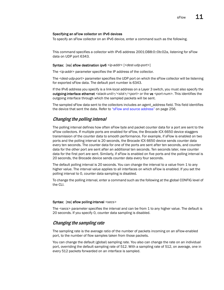 Changing the polling interval, Changing the sampling rate | Brocade Communications Systems Brocade ICX 6650 User Manual | Page 277 / 330