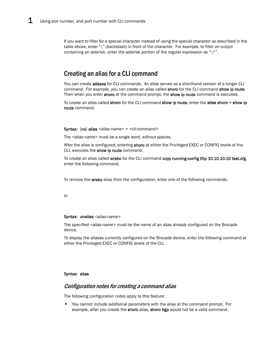 Creating an alias for a cli command | Brocade Communications Systems Brocade ICX 6650 User Manual | Page 28 / 330