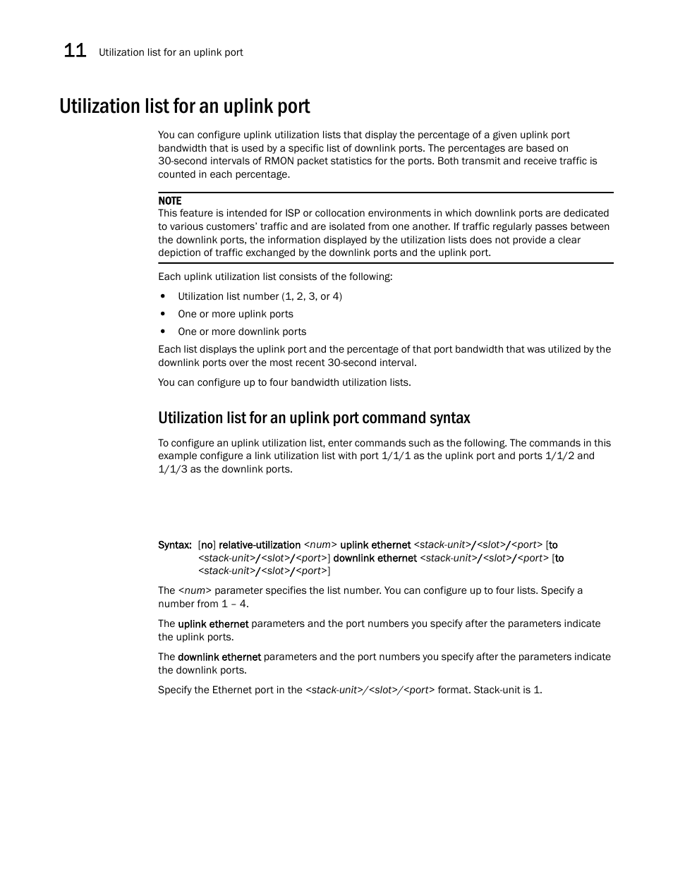 Utilization list for an uplink port, Utilization list for an uplink port command syntax | Brocade Communications Systems Brocade ICX 6650 User Manual | Page 288 / 330