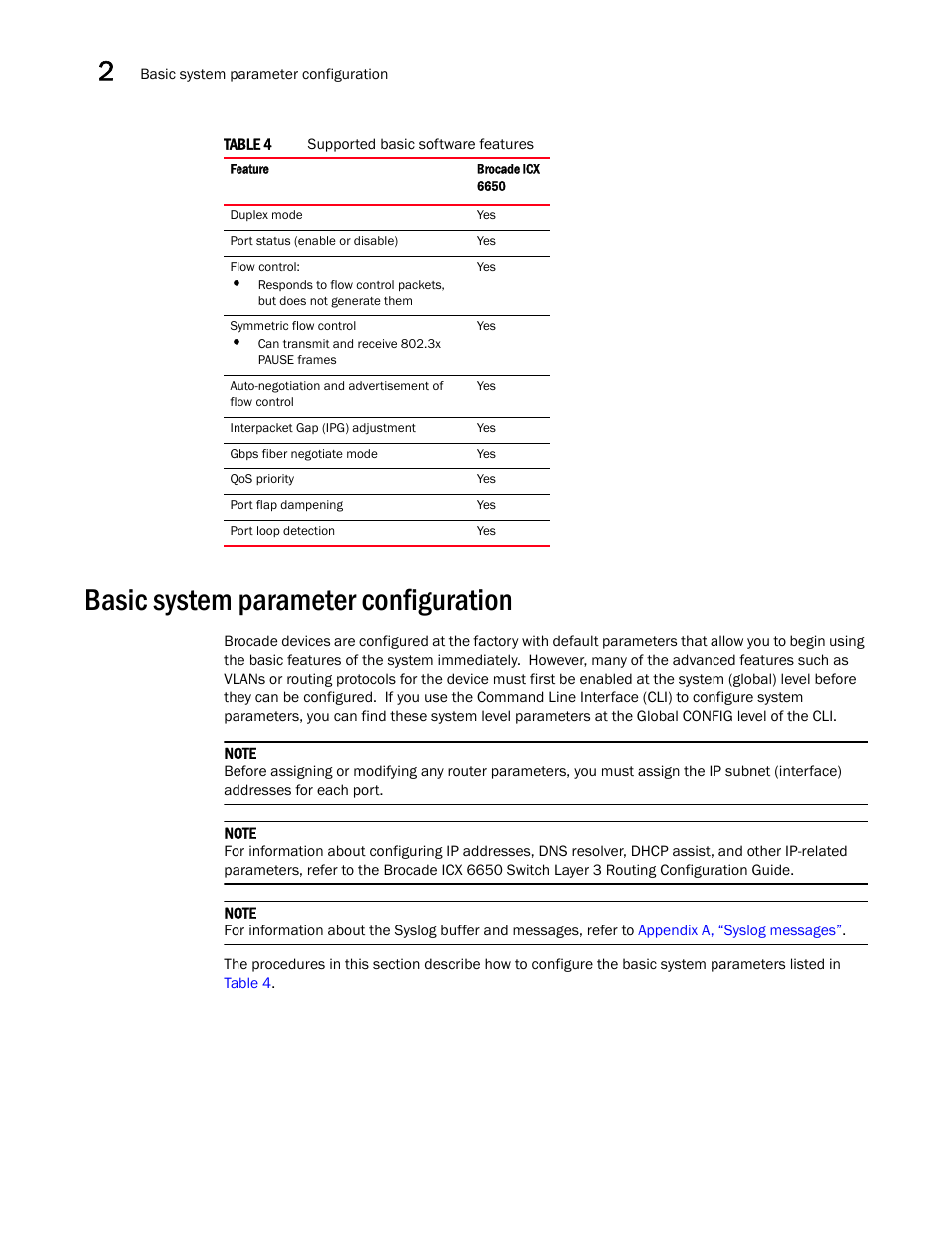 Basic system parameter configuration | Brocade Communications Systems Brocade ICX 6650 User Manual | Page 32 / 330