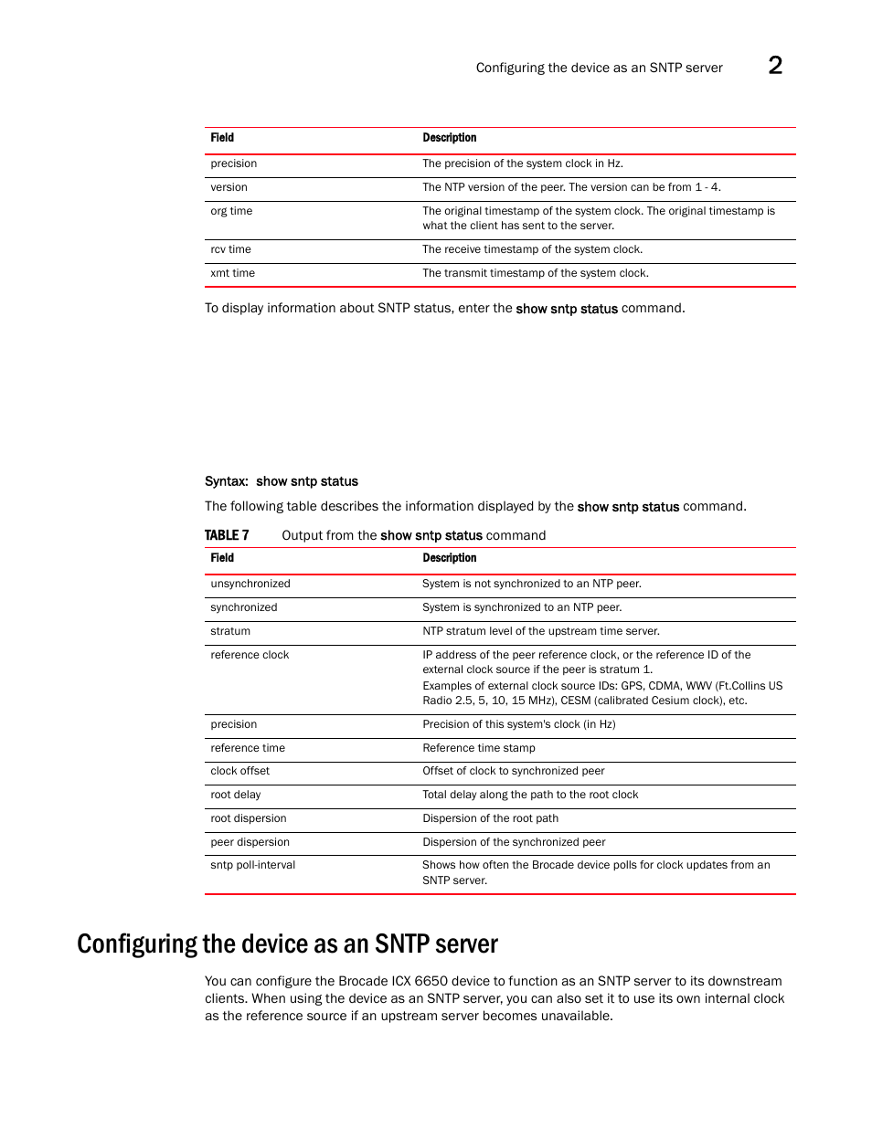 Configuring the device as an sntp server | Brocade Communications Systems Brocade ICX 6650 User Manual | Page 41 / 330