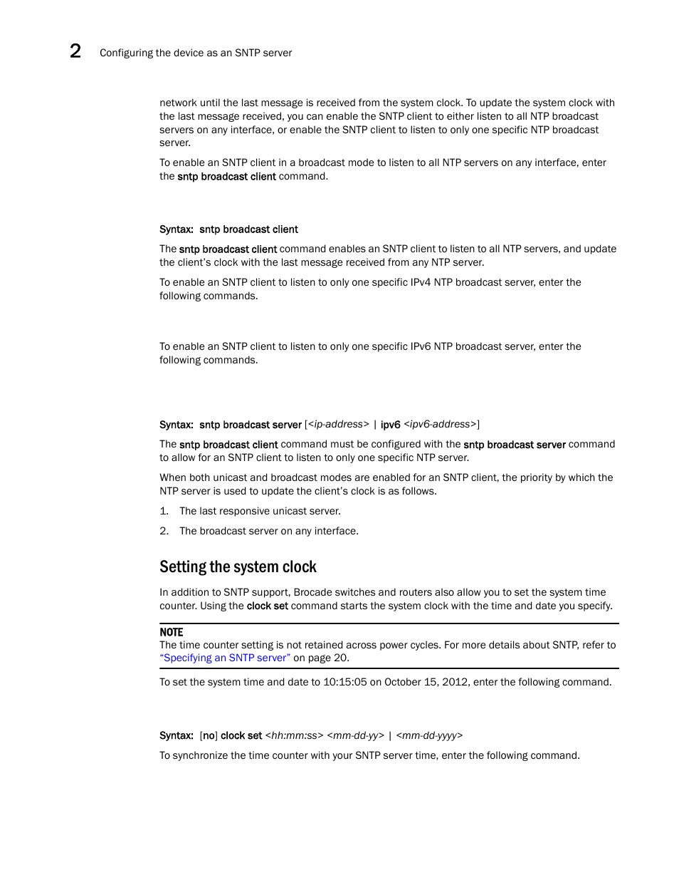 Setting the system clock | Brocade Communications Systems Brocade ICX 6650 User Manual | Page 44 / 330