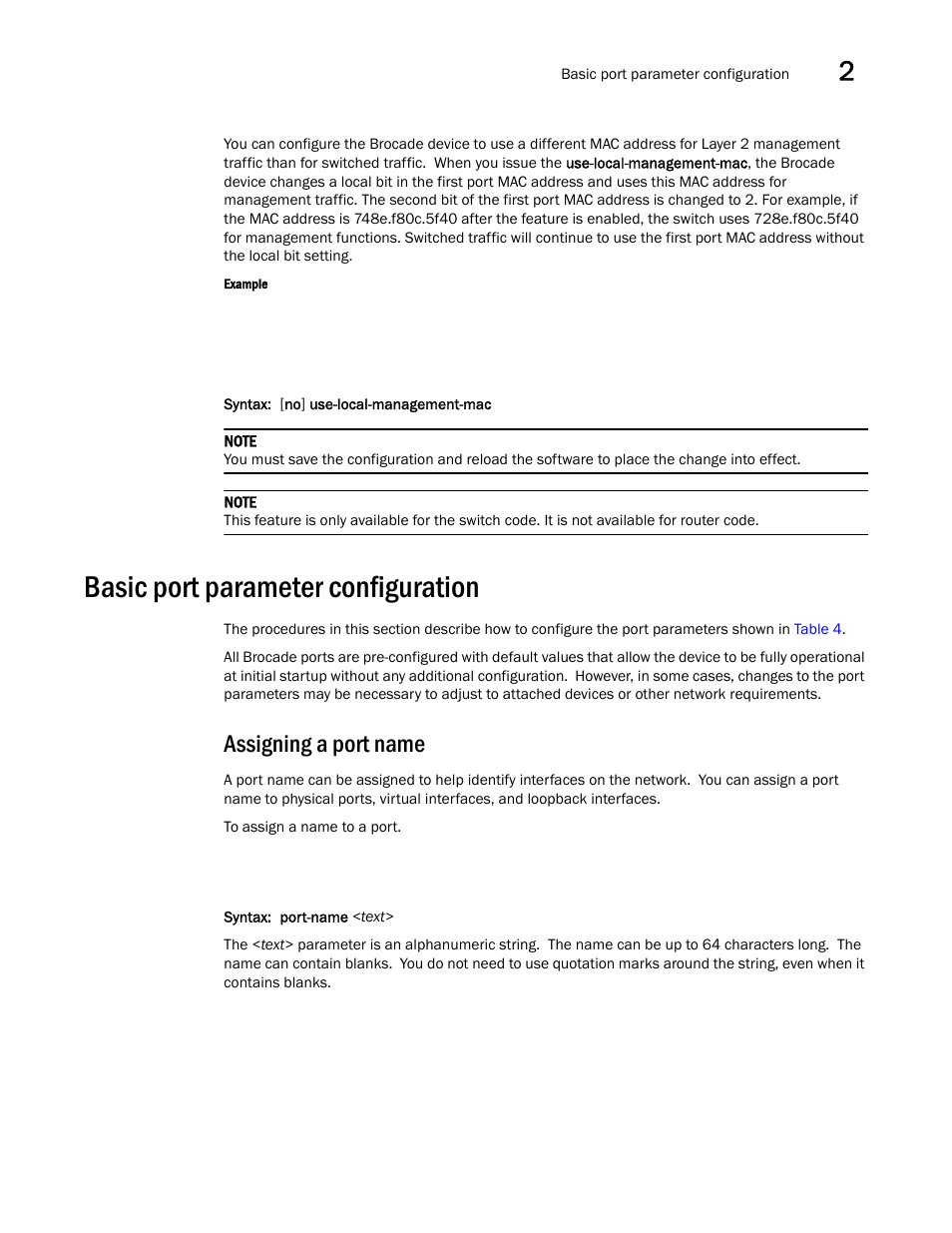 Basic port parameter configuration, Assigning a port name | Brocade Communications Systems Brocade ICX 6650 User Manual | Page 49 / 330