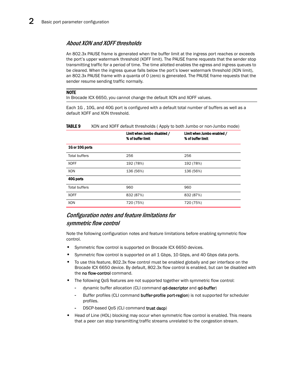 About xon and xoff thresholds | Brocade Communications Systems Brocade ICX 6650 User Manual | Page 56 / 330