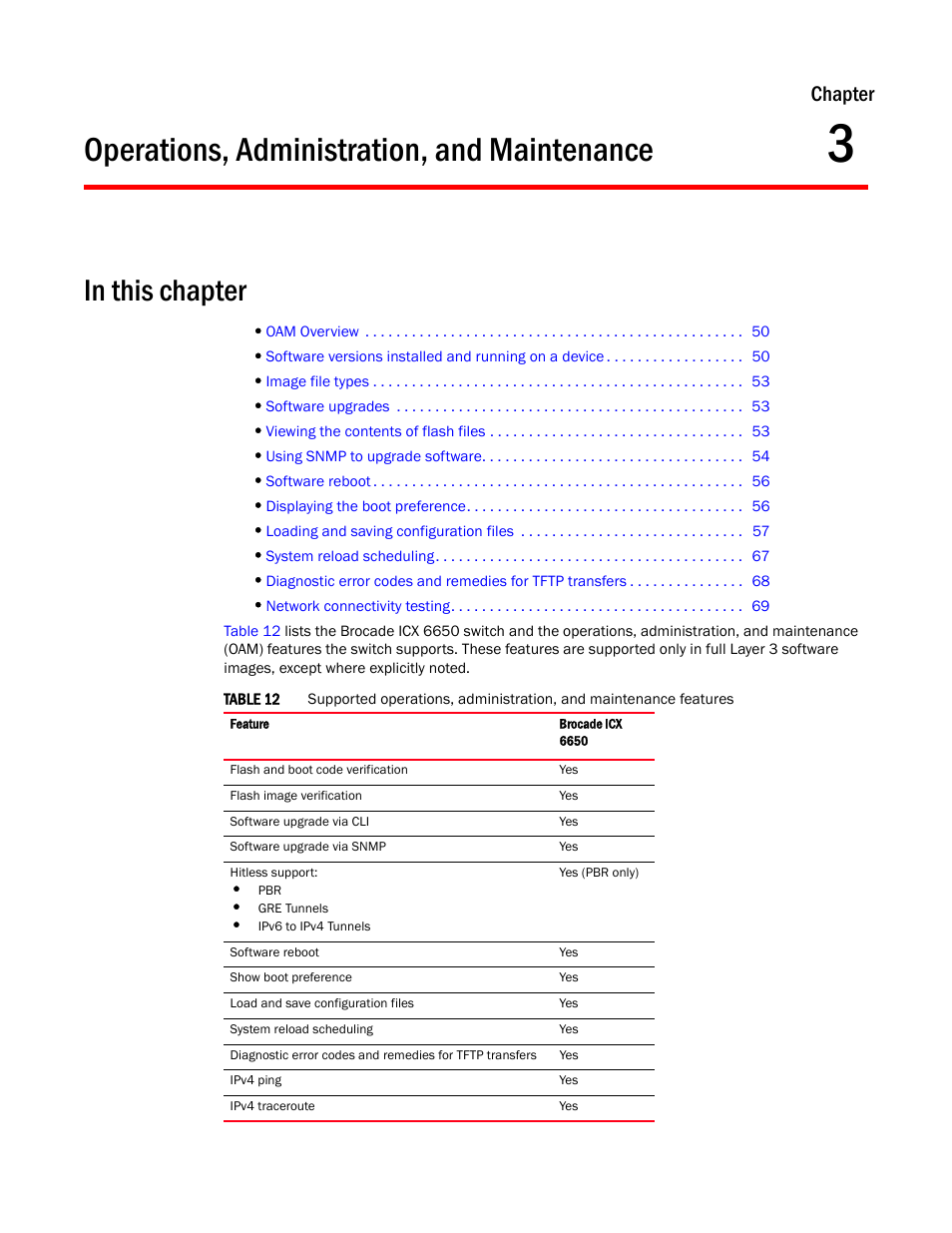 Operations, administration, and maintenance, Chapter 3, Chapter | Brocade Communications Systems Brocade ICX 6650 User Manual | Page 67 / 330