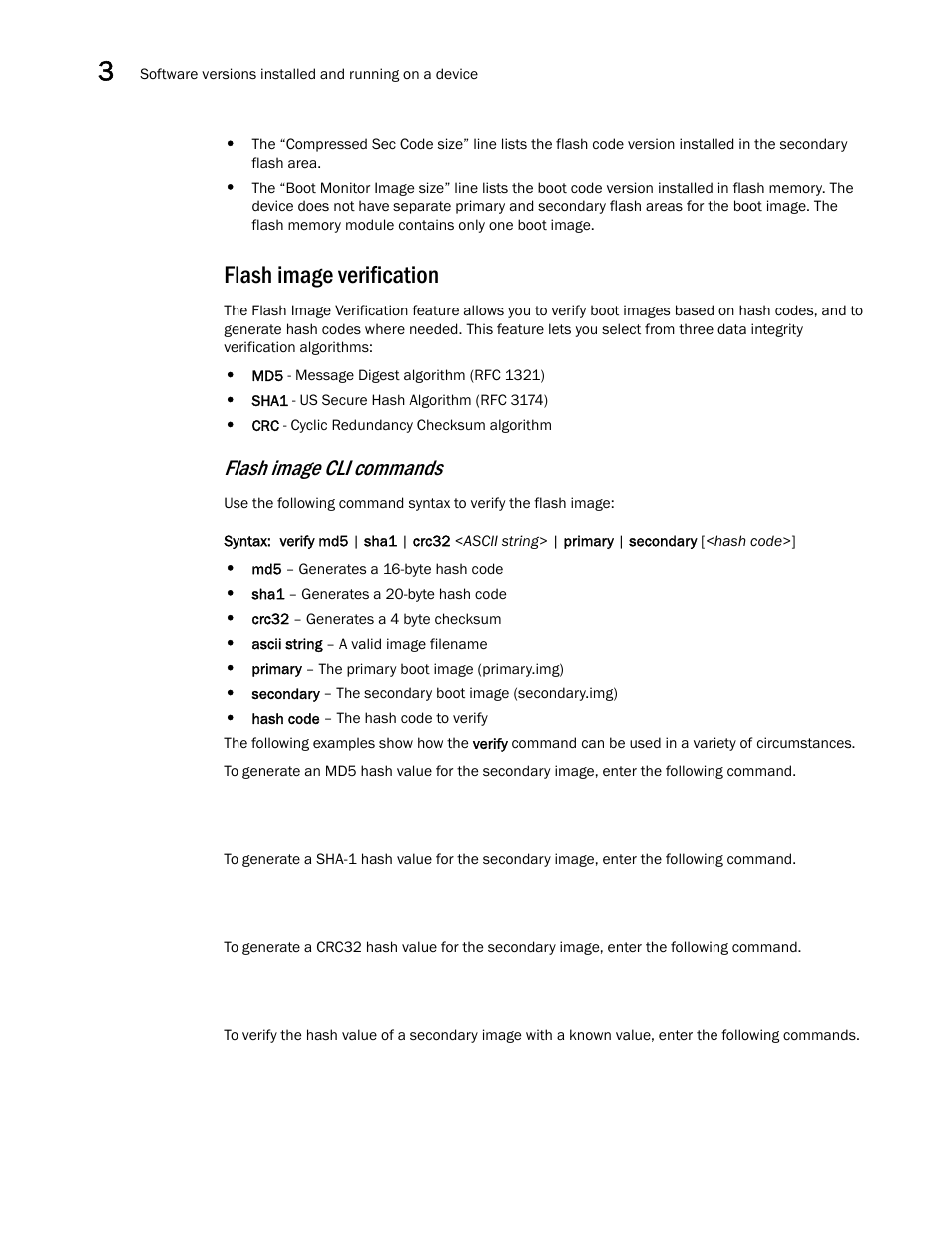 Flash image verification, Flash image cli commands | Brocade Communications Systems Brocade ICX 6650 User Manual | Page 70 / 330