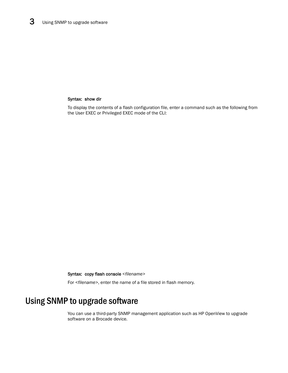 Using snmp to upgrade software | Brocade Communications Systems Brocade ICX 6650 User Manual | Page 72 / 330