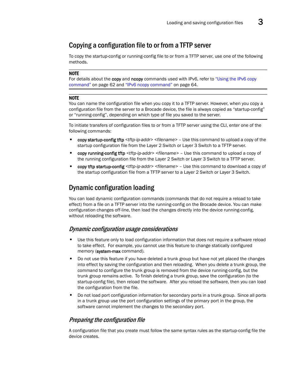 Dynamic configuration loading, Dynamic configuration usage considerations, Preparing the configuration file | Brocade Communications Systems Brocade ICX 6650 User Manual | Page 77 / 330