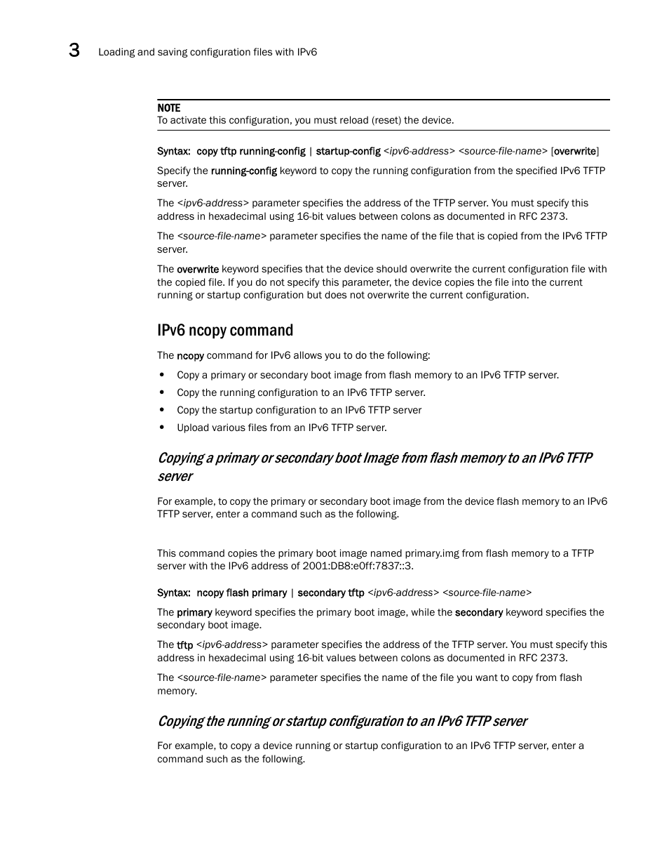 Ipv6 ncopy command | Brocade Communications Systems Brocade ICX 6650 User Manual | Page 82 / 330