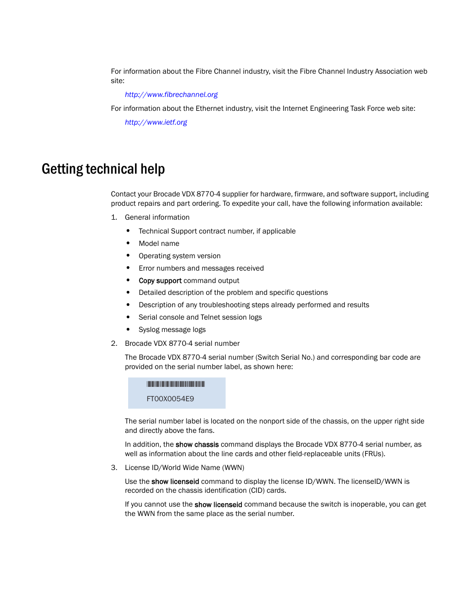 Getting technical help | Brocade Communications Systems Brocade VDX 8770-4 User Manual | Page 19 / 116