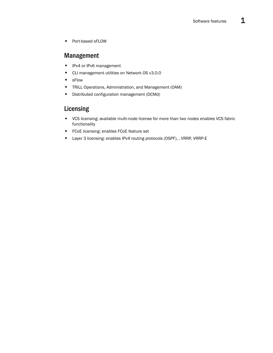 Management, Licensing, Management licensing | Brocade Communications Systems Brocade VDX 8770-4 User Manual | Page 27 / 116