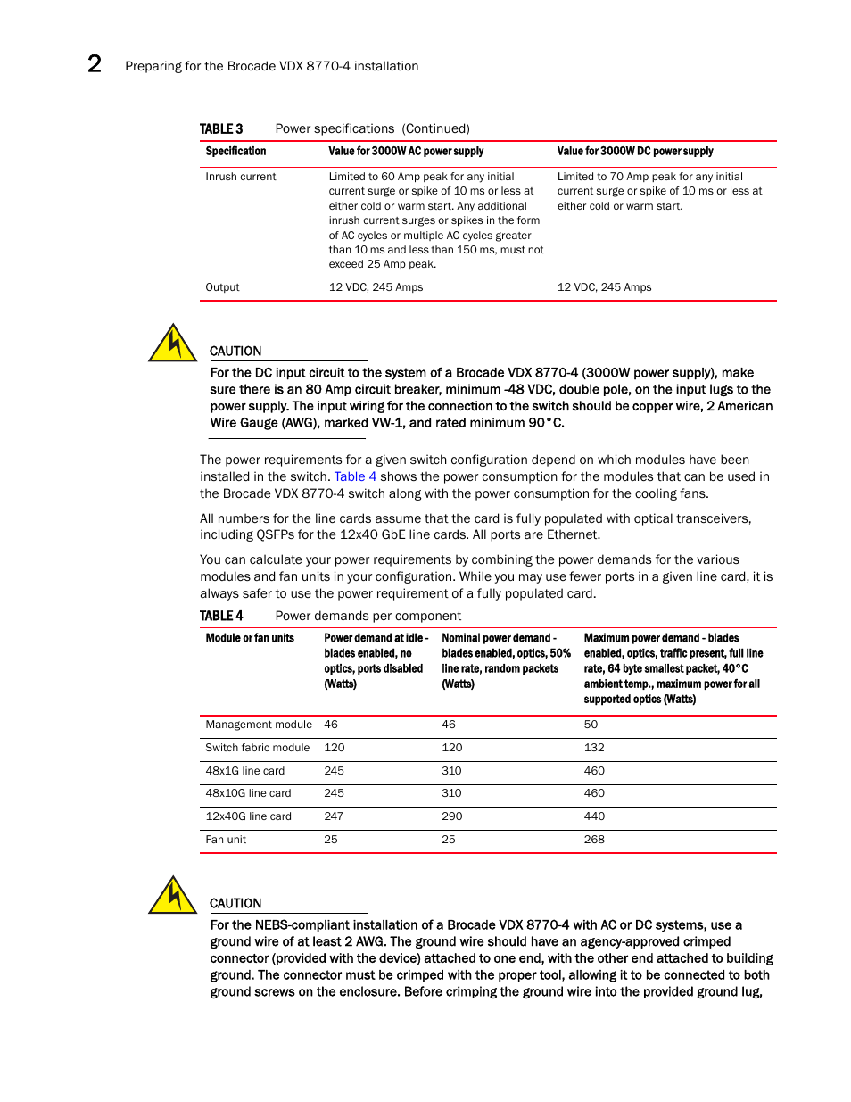 Table 4 | Brocade Communications Systems Brocade VDX 8770-4 User Manual | Page 34 / 116
