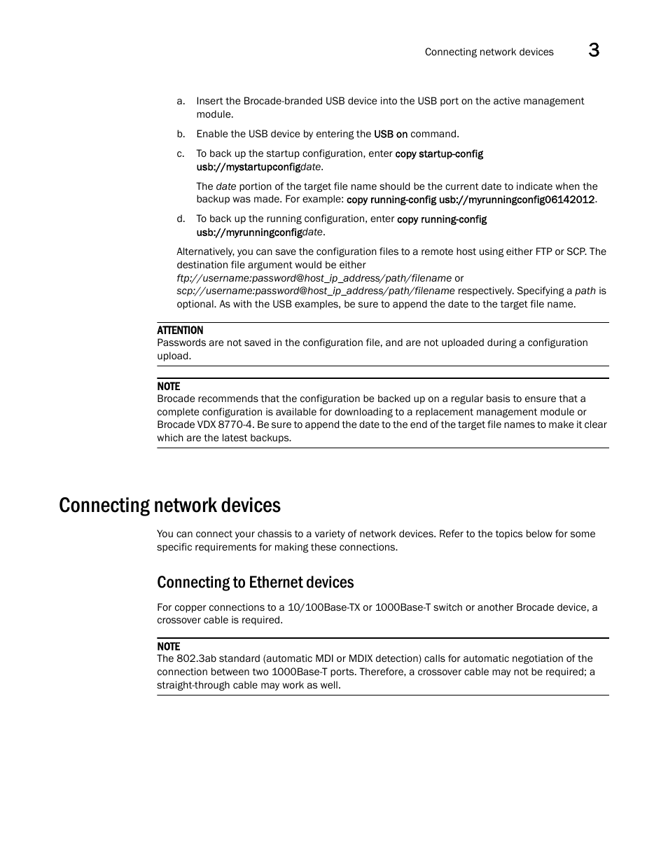 Connecting network devices, Connecting to ethernet devices | Brocade Communications Systems Brocade VDX 8770-4 User Manual | Page 51 / 116