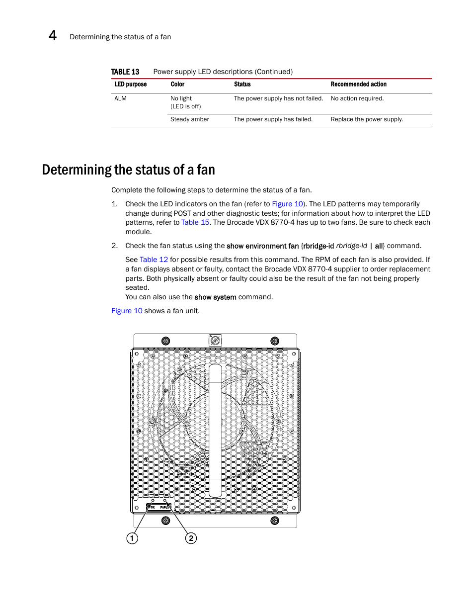 Determining the status of a fan | Brocade Communications Systems Brocade VDX 8770-4 User Manual | Page 64 / 116