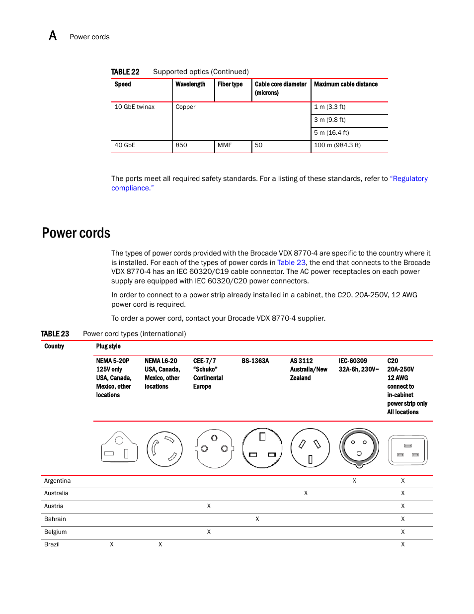 Power cords, Table 23 | Brocade Communications Systems Brocade VDX 8770-4 User Manual | Page 94 / 116