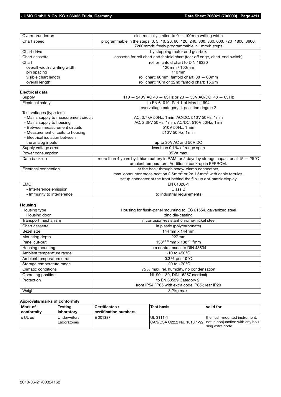 JUMO 706021 LOGOLINE 500d Line Recorder Data Sheet User Manual | Page 4 / 11