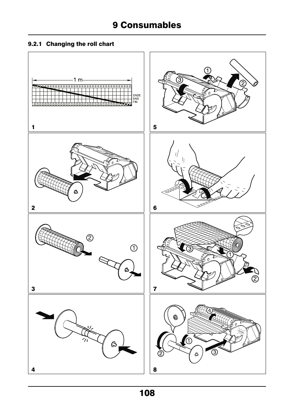 1 changing the roll chart, 9 consumables 108 | JUMO 706021 LOGOLINE 500d Line Recorder Operating Manual User Manual | Page 108 / 140
