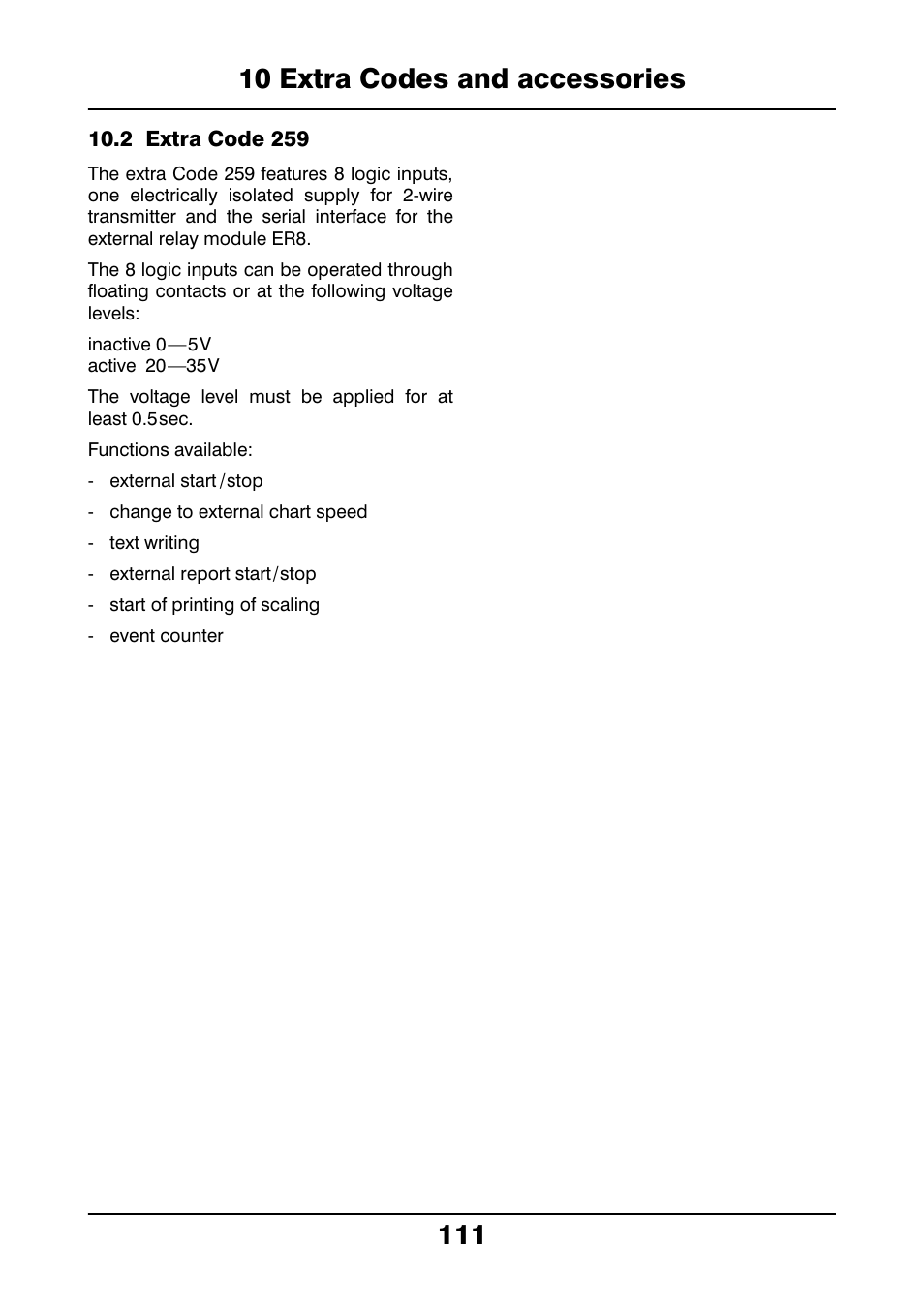 2 extra code 259, Extra code 259 | JUMO 706021 LOGOLINE 500d Line Recorder Operating Manual User Manual | Page 111 / 140