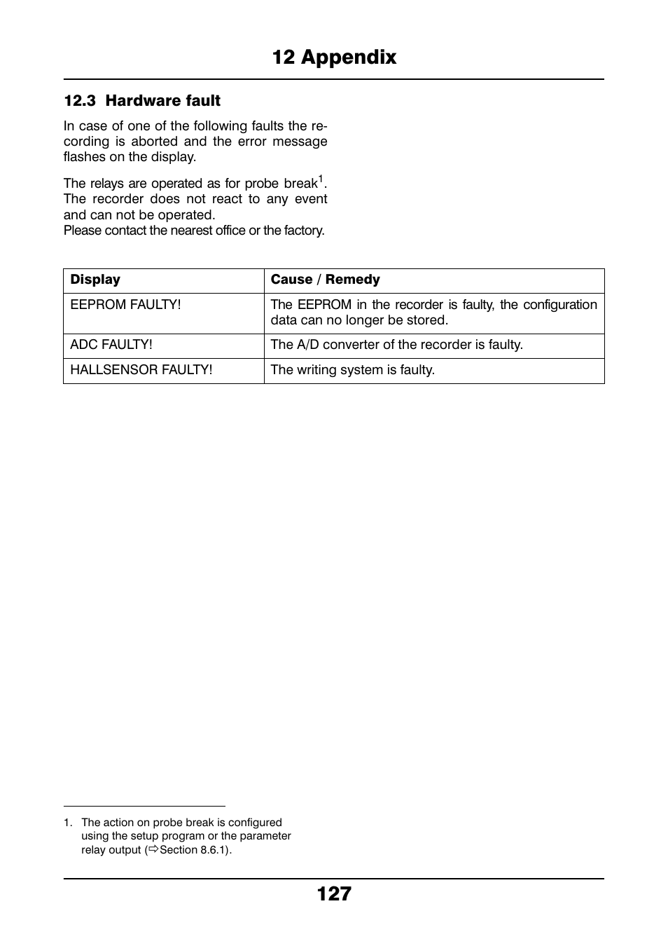 3 hardware fault, Hardware fault | JUMO 706021 LOGOLINE 500d Line Recorder Operating Manual User Manual | Page 127 / 140