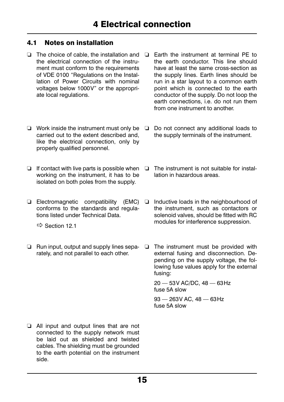 4 electrical connection, 1 notes on installation, Electrical connection | Notes on installation, 15 4 electrical connection | JUMO 706021 LOGOLINE 500d Line Recorder Operating Manual User Manual | Page 15 / 140