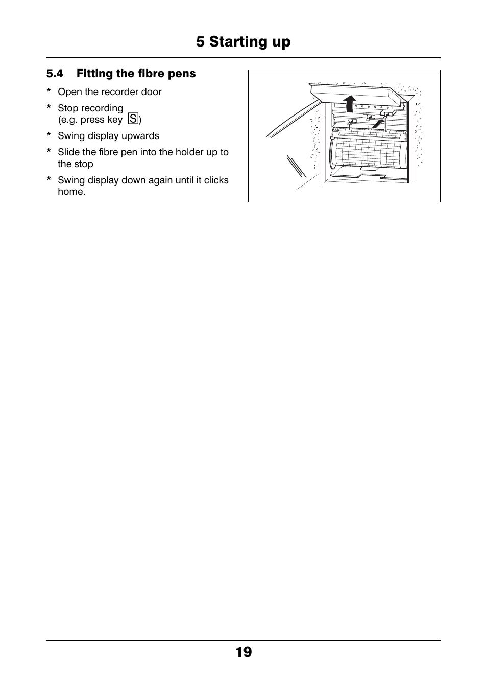 4 fitting the fibre pens, Fitting the fibre pens, 5 starting up 19 | JUMO 706021 LOGOLINE 500d Line Recorder Operating Manual User Manual | Page 19 / 140