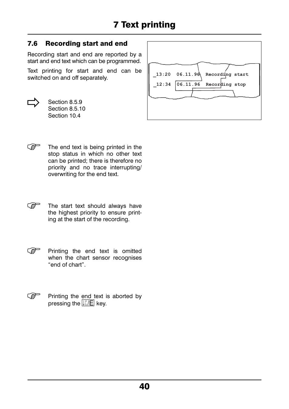 6 recording start and end, Recording start and end | JUMO 706021 LOGOLINE 500d Line Recorder Operating Manual User Manual | Page 40 / 140