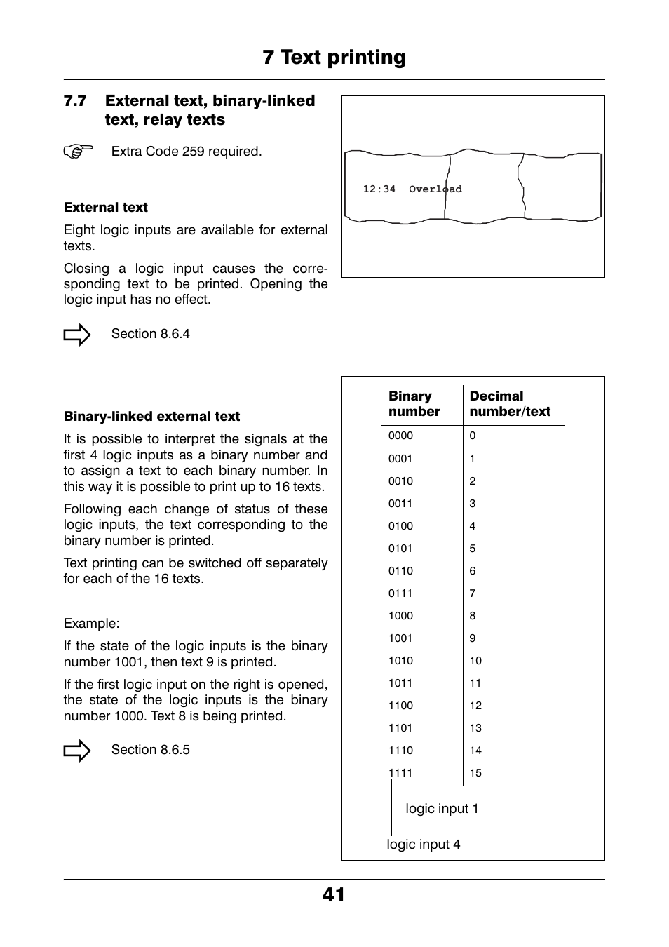 7 external text, binary-linked text, relay texts, External text, binary-linked text, relay texts, 7 text printing 41 | JUMO 706021 LOGOLINE 500d Line Recorder Operating Manual User Manual | Page 41 / 140